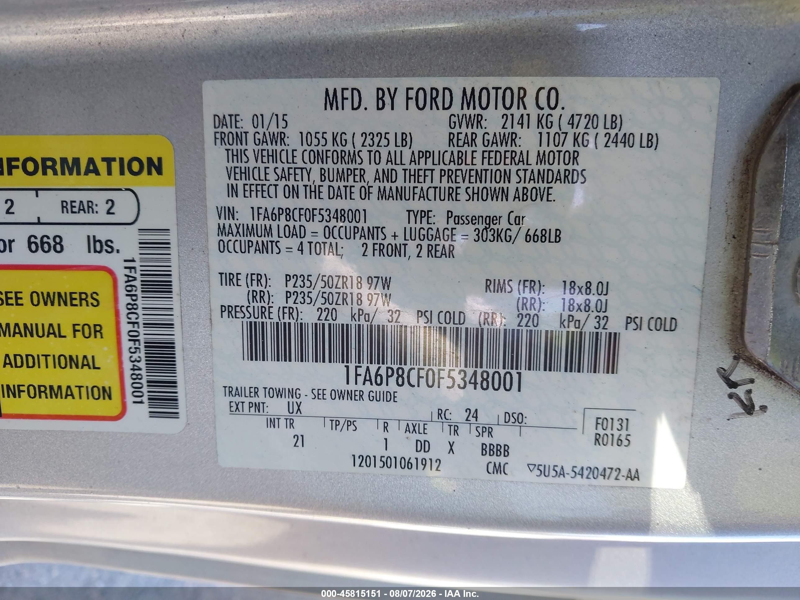 2015 Ford Mustang Gt Silver vin: 1FA6P8CF0F5348001