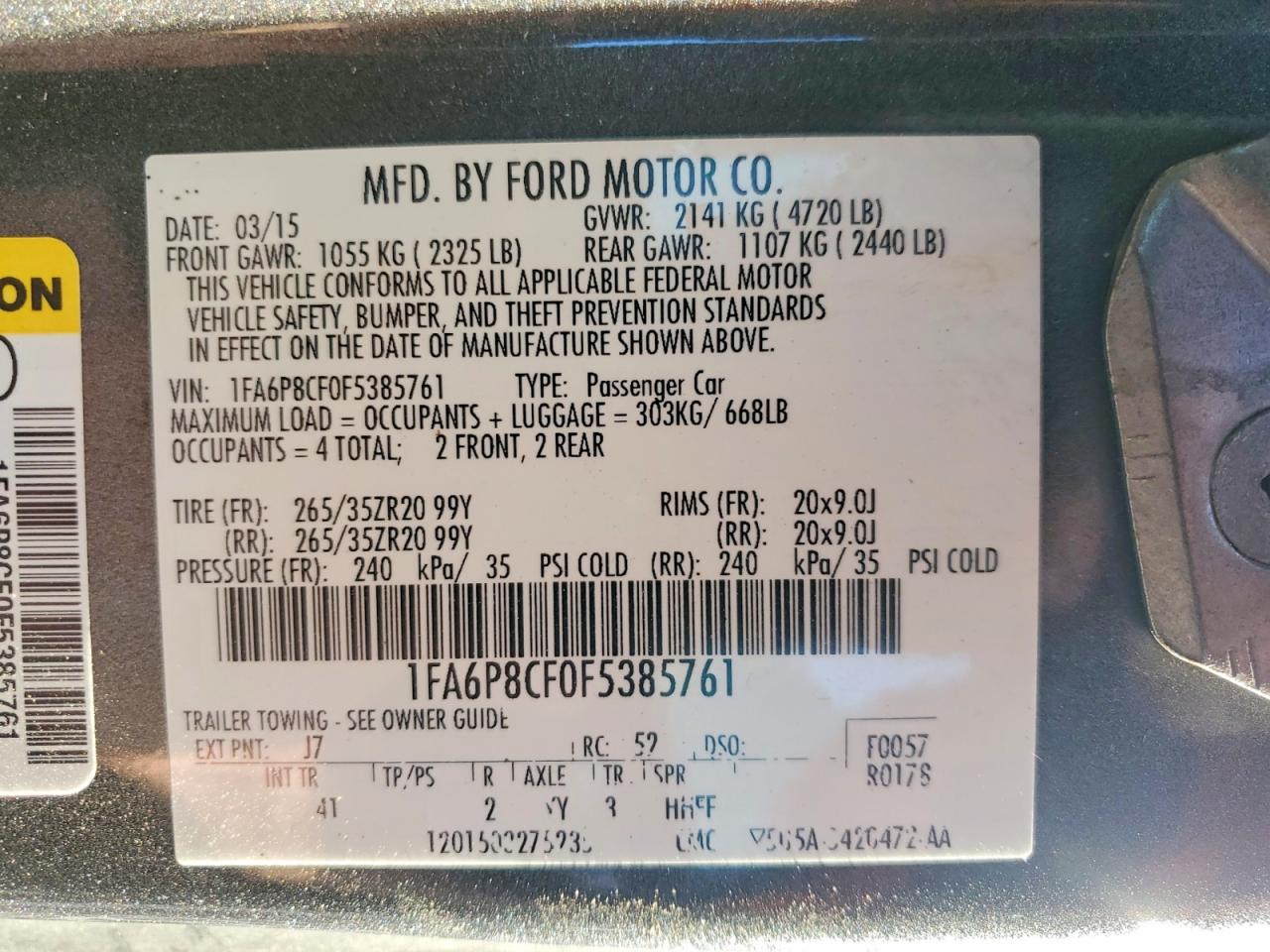 2015 Ford Mustang Gt Gray vin: 1FA6P8CF0F5385761