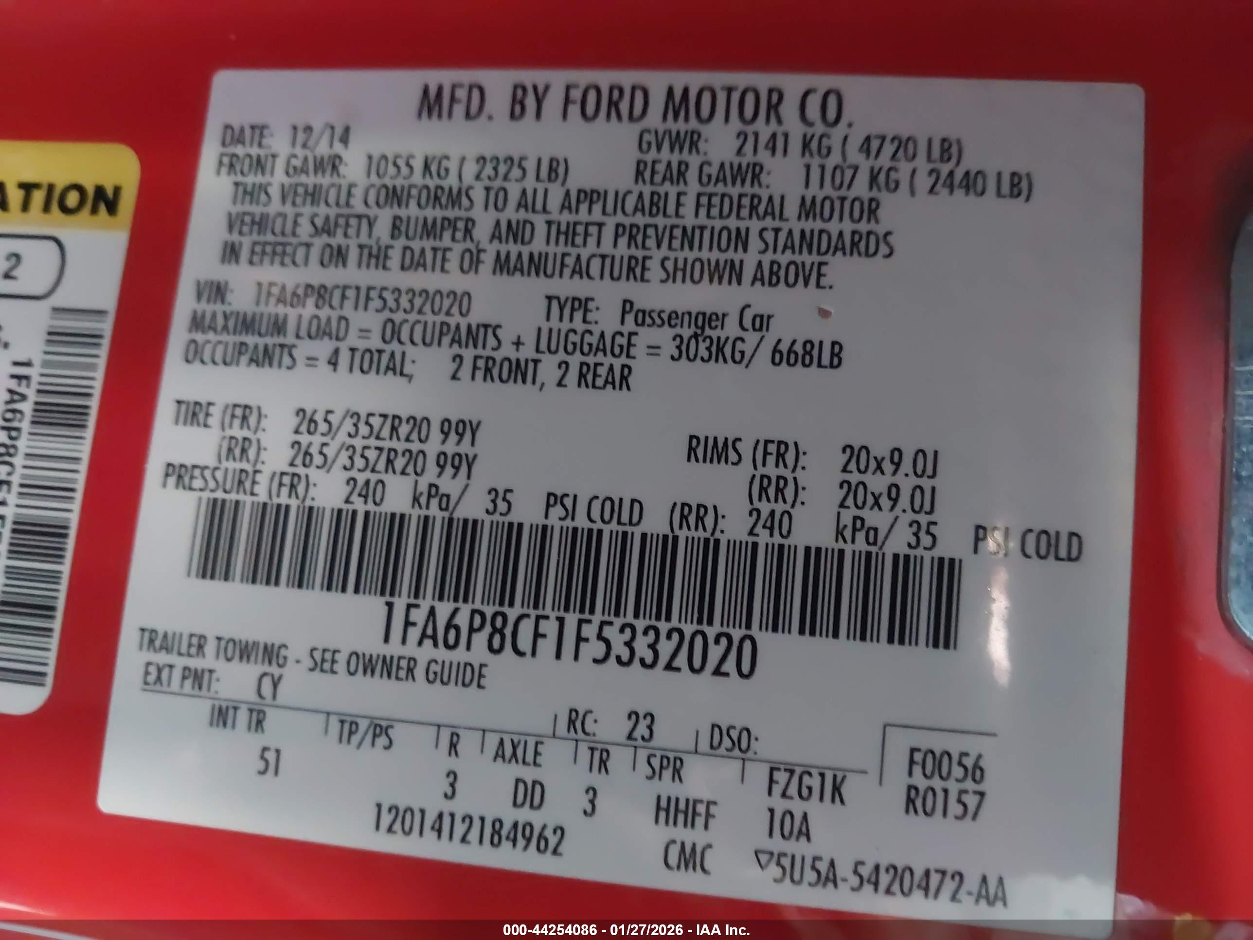 2015 Ford Mustang Gt Premium Orange vin: 1FA6P8CF1F5332020