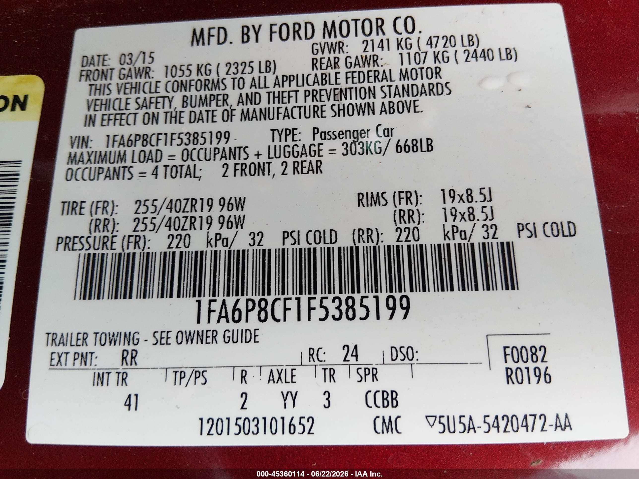 2015 Ford Mustang Gt Premium Burgundy vin: 1FA6P8CF1F5385199