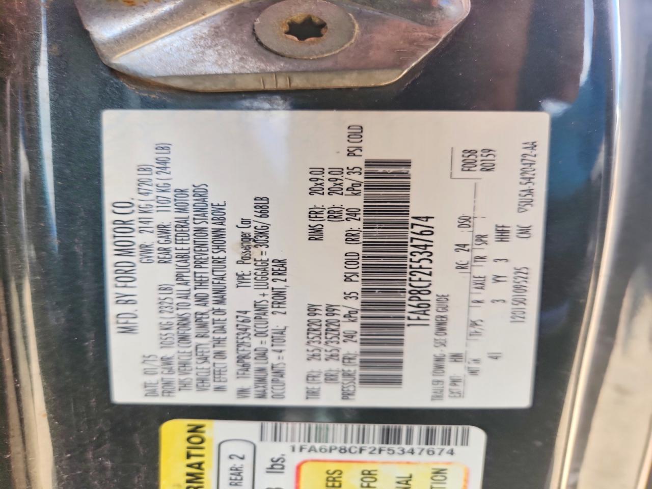 2015 Ford Mustang Gt Charcoal vin: 1FA6P8CF2F5347674
