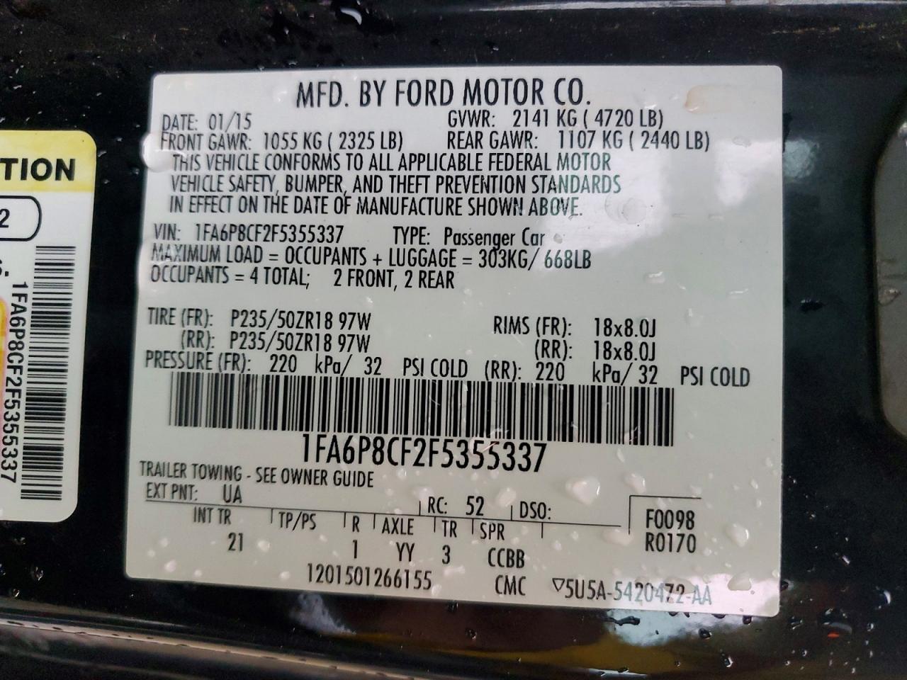 2015 Ford Mustang Gt Black vin: 1FA6P8CF2F5355337