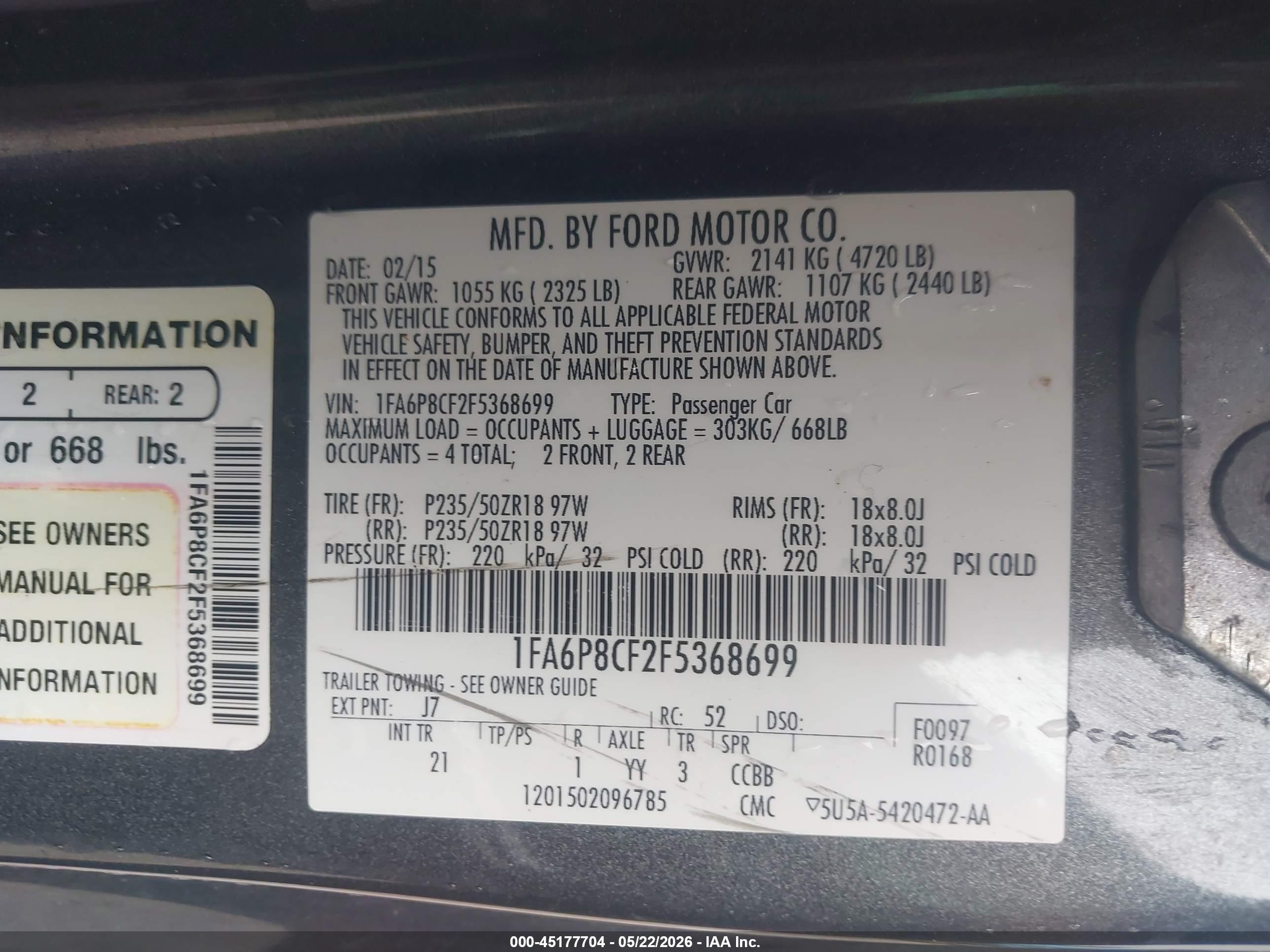 2015 Ford Mustang Gt Gray vin: 1FA6P8CF2F5368699