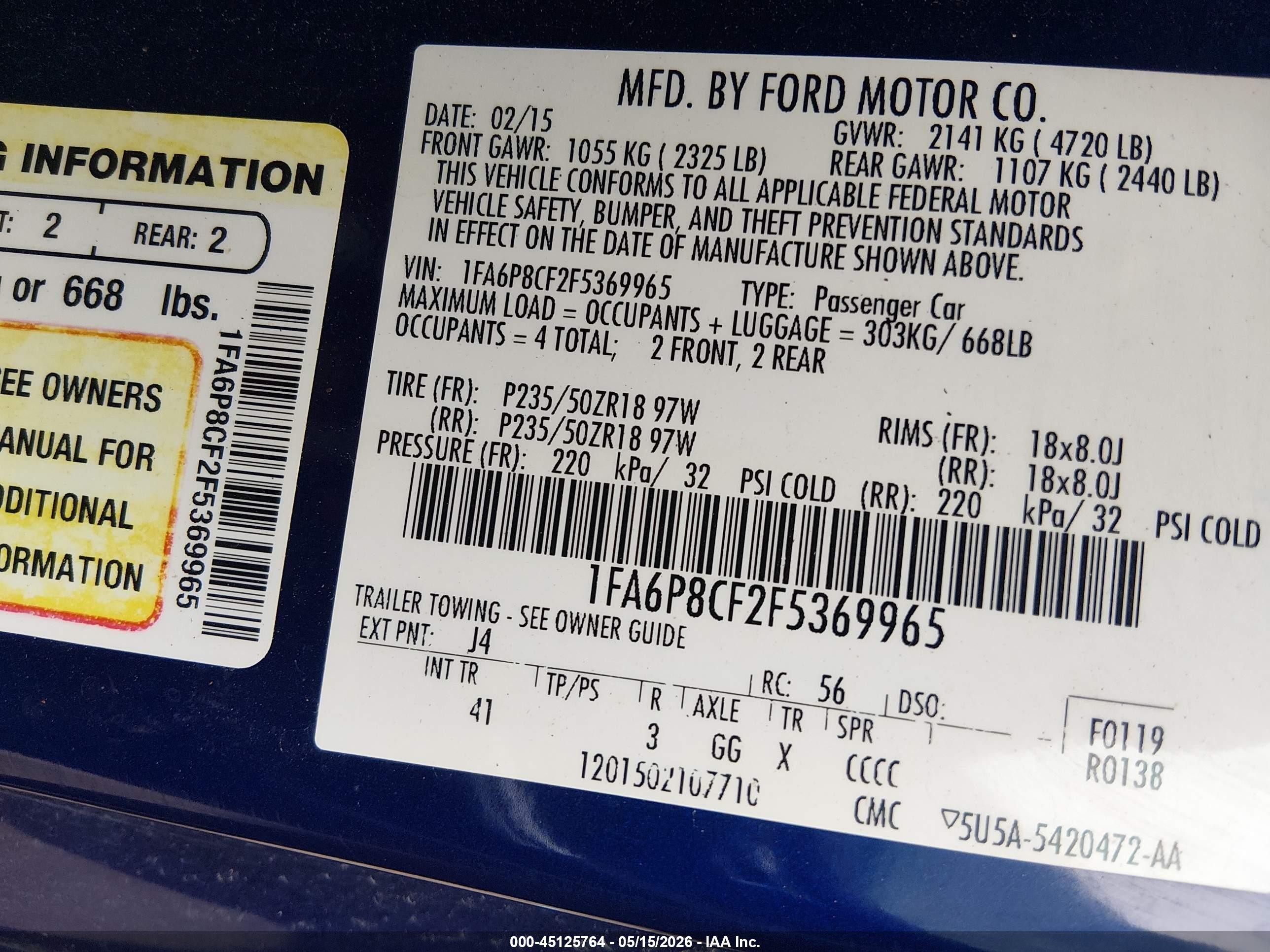 2015 Ford Mustang Gt Premium Blue vin: 1FA6P8CF2F5369965