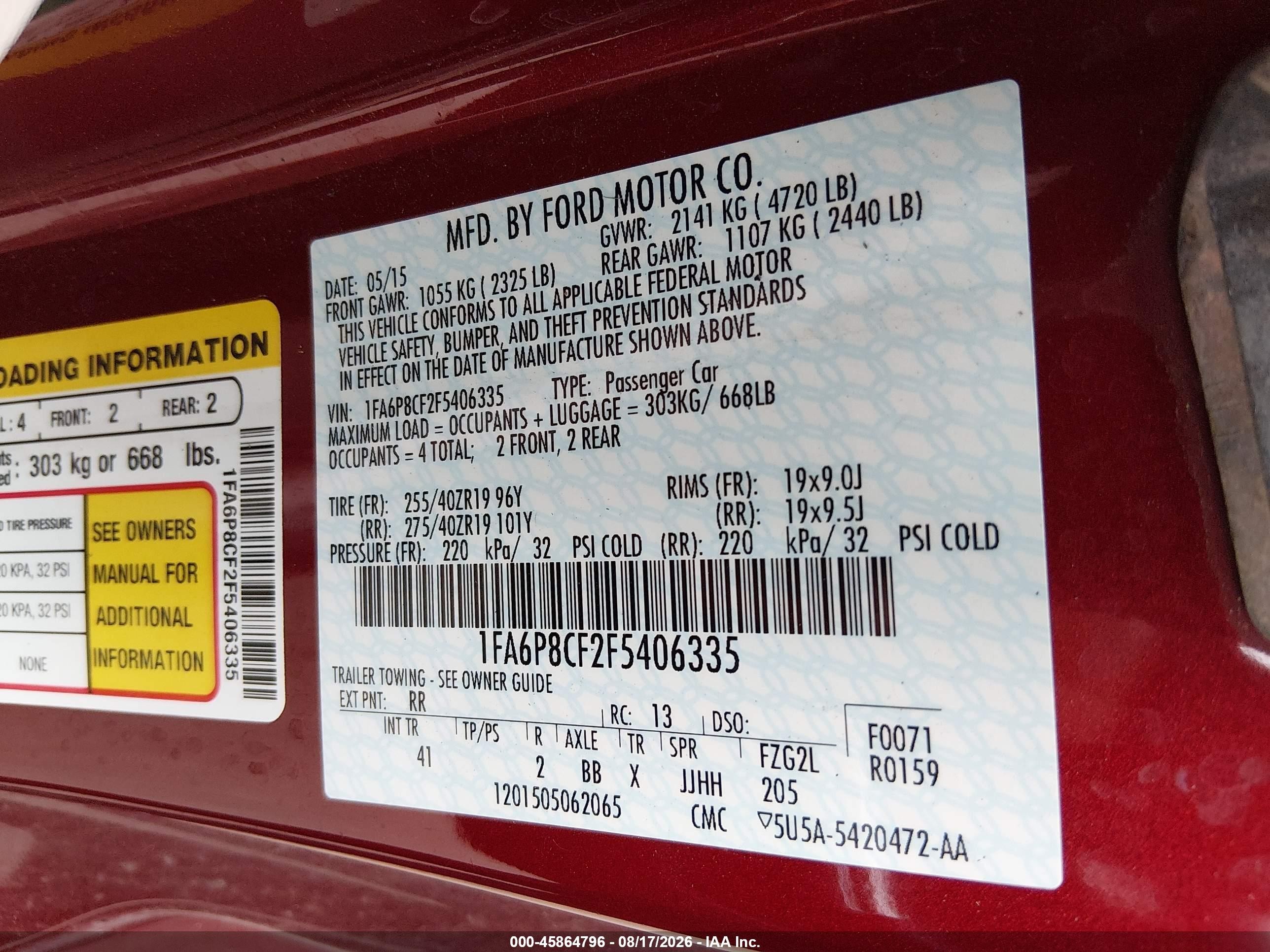 2015 Ford Mustang Gt Premium Red vin: 1FA6P8CF2F5406335