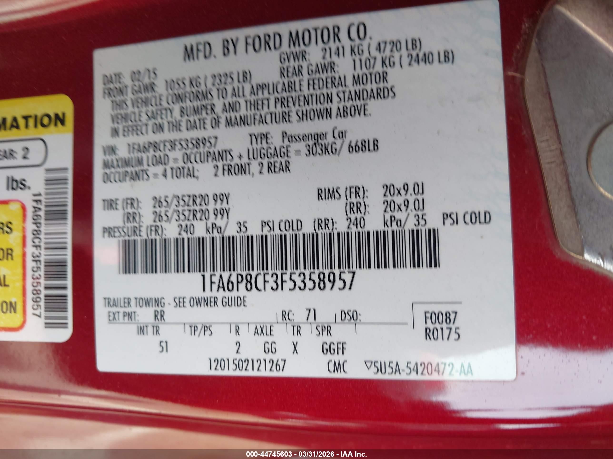 2015 Ford Mustang Gt Premium Red vin: 1FA6P8CF3F5358957