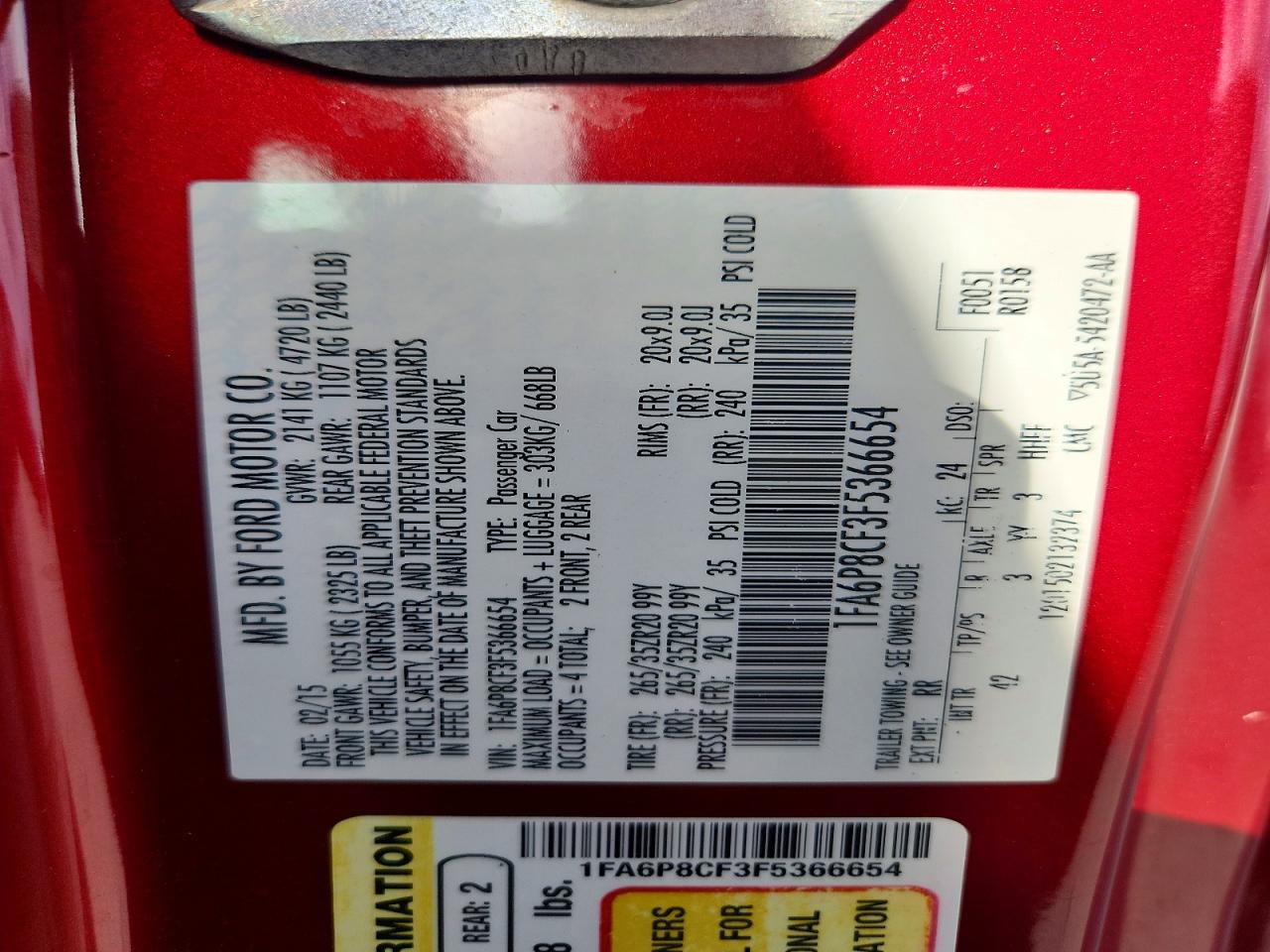 2015 Ford Mustang Gt Red vin: 1FA6P8CF3F5366654
