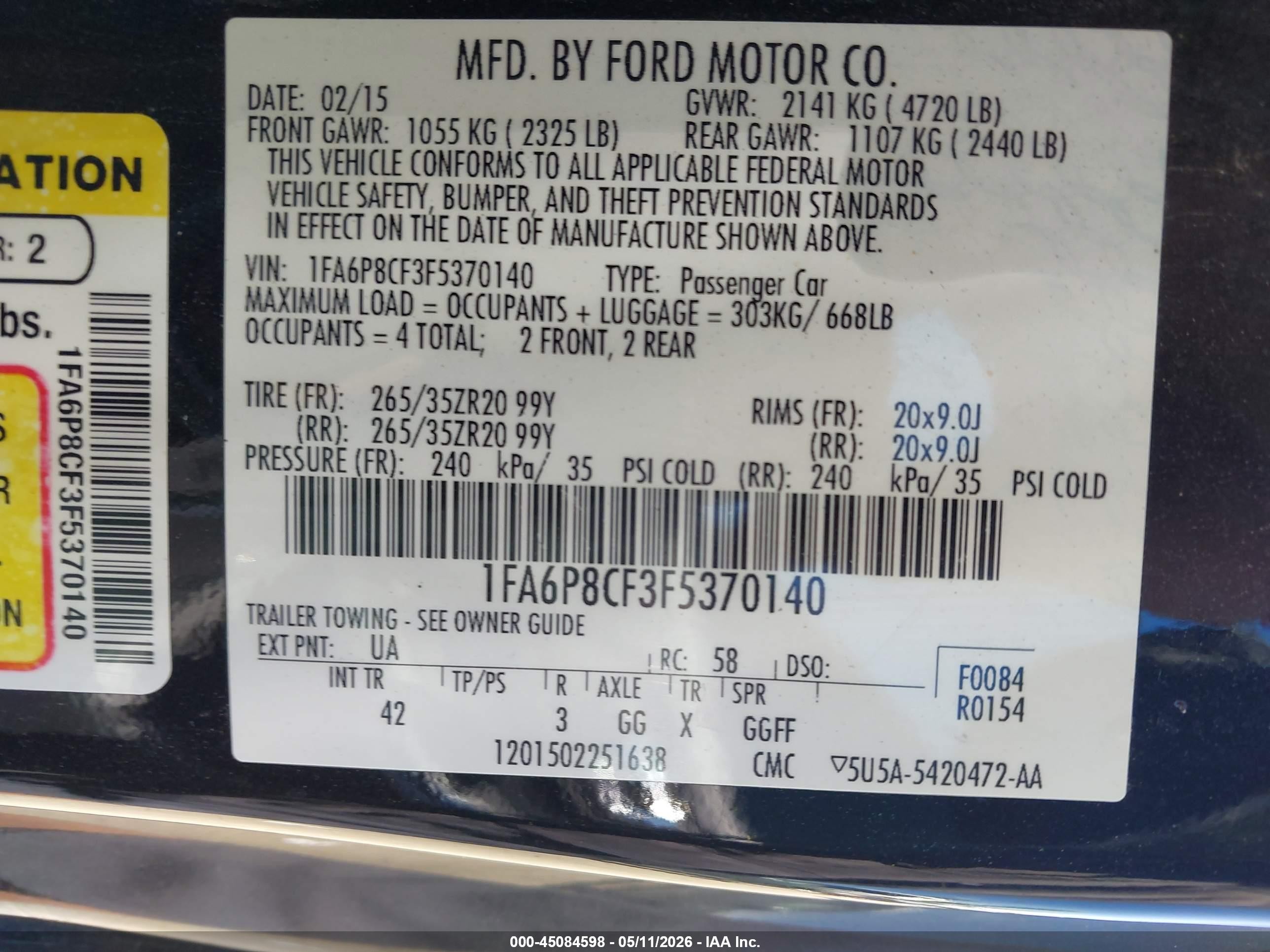 2015 Ford Mustang Gt Premium Black vin: 1FA6P8CF3F5370140