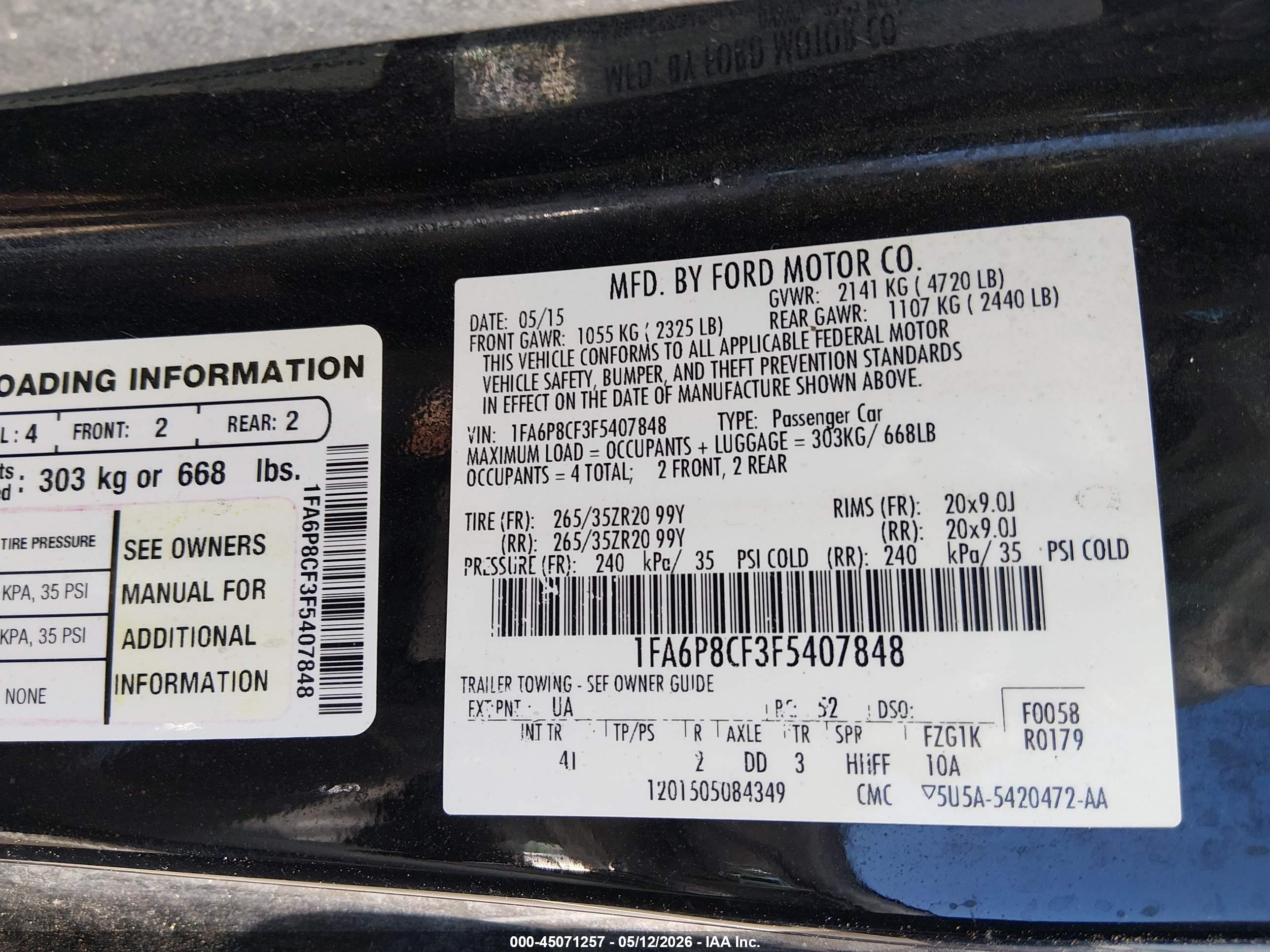2015 Ford Mustang Gt Premium Black vin: 1FA6P8CF3F5407848