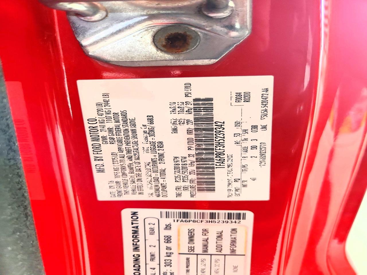 2017 Ford Mustang Gt Red vin: 1FA6P8CF3H5239342
