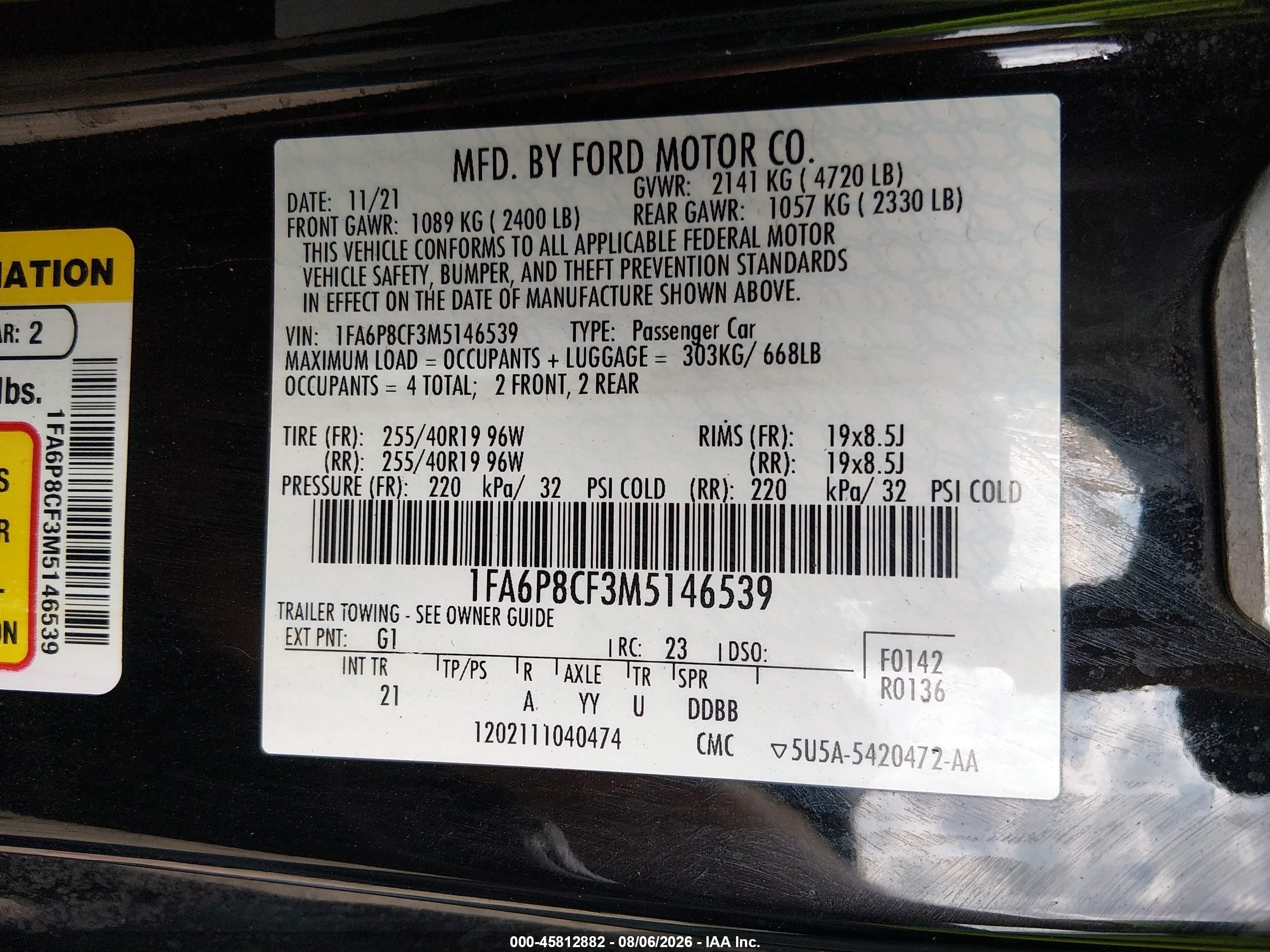 2021 Ford Mustang Gt Fastback Черный vin: 1FA6P8CF3M5146539