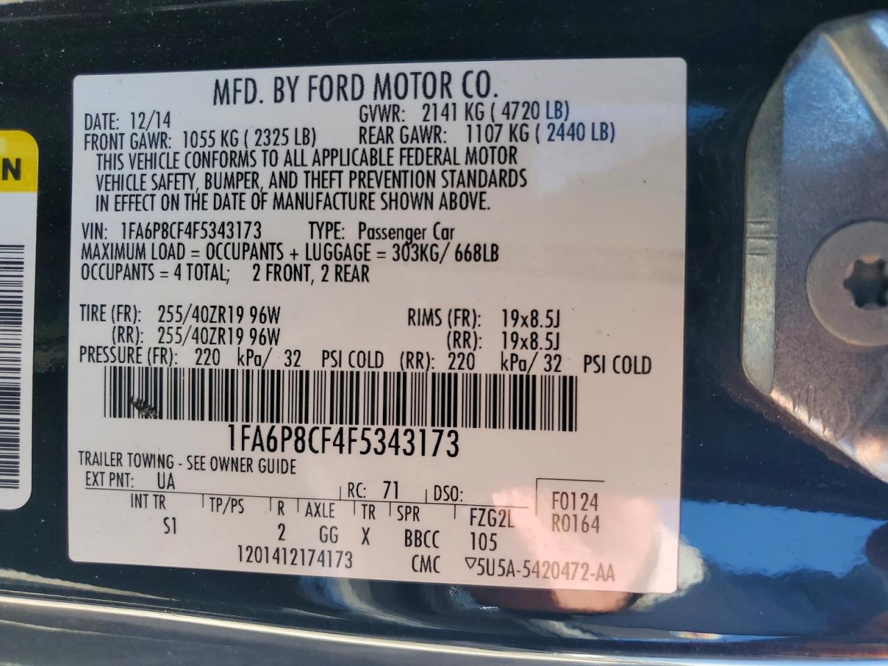 2015 Ford Mustang Gt Черный vin: 1FA6P8CF4F5343173