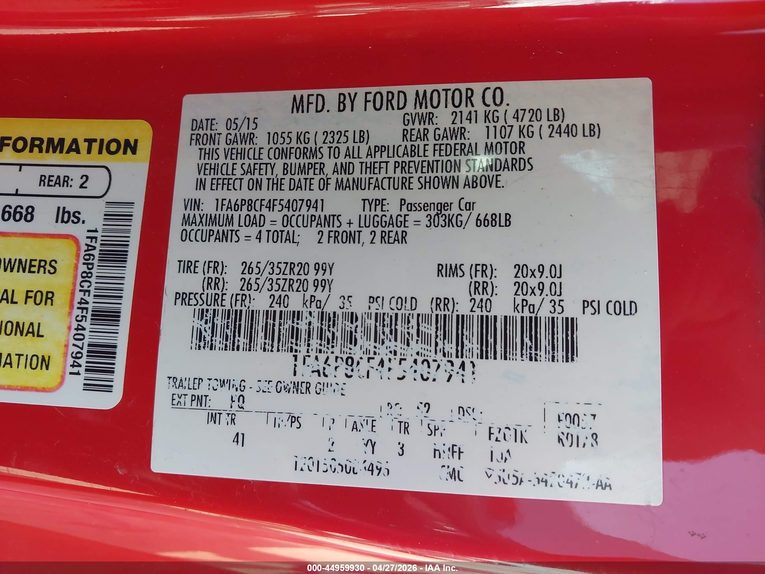 2015 Ford Mustang Gt Premium Red vin: 1FA6P8CF4F5407941