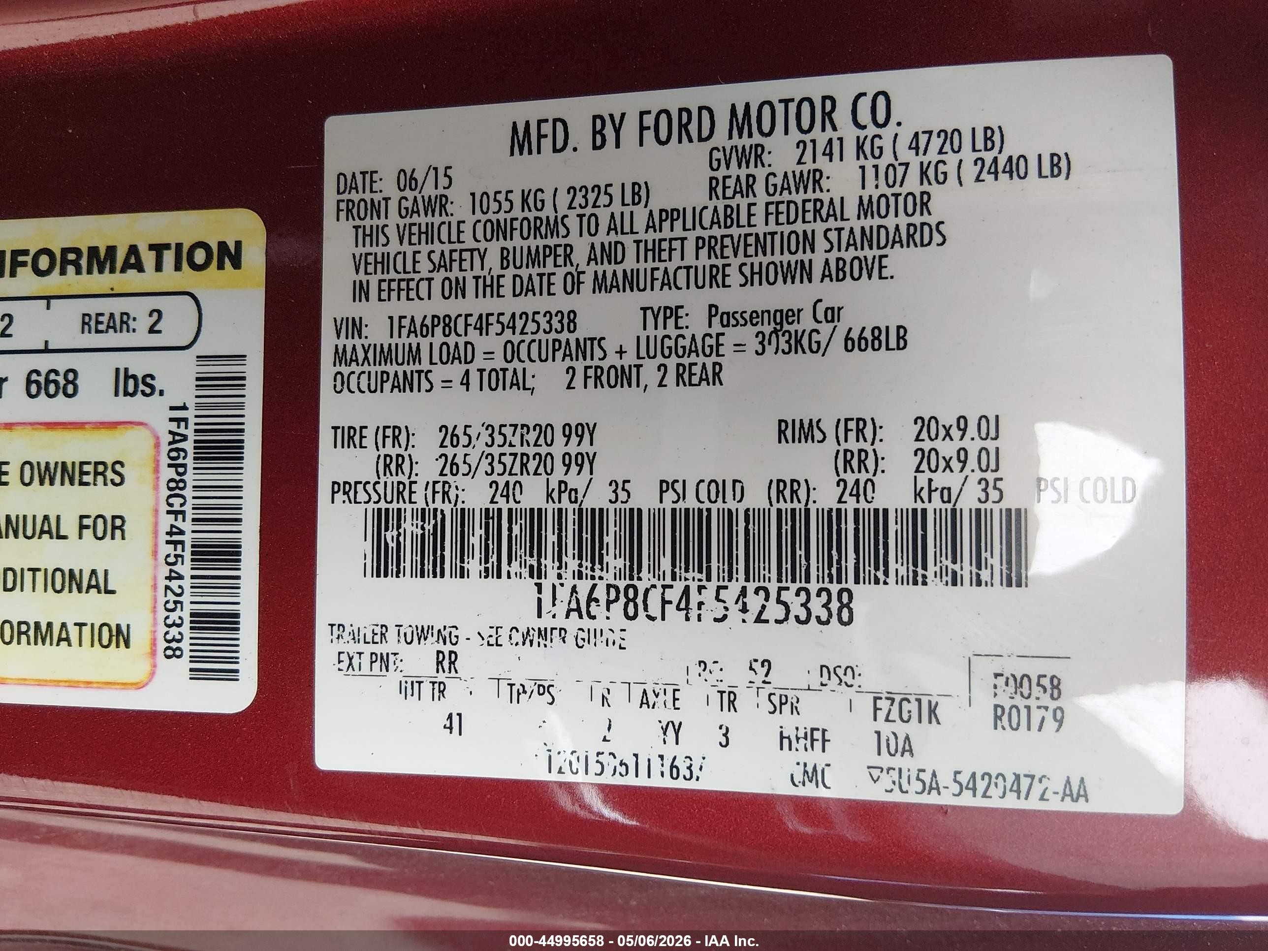 2015 Ford Mustang Gt Premium Red vin: 1FA6P8CF4F5425338