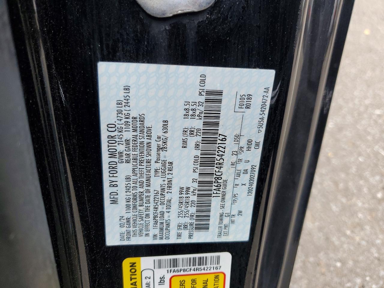 2024 Ford Mustang Gt Black vin: 1FA6P8CF4R5422167