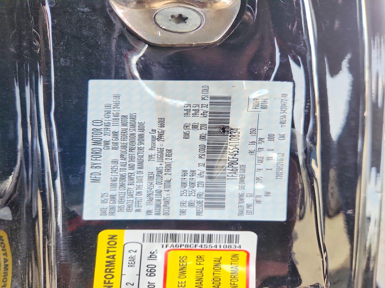 2025 Ford Mustang Gt Black vin: 1FA6P8CF4S5410834