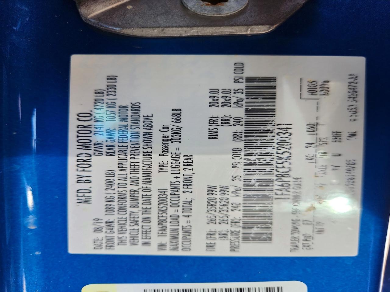2019 Ford Mustang Gt Blue vin: 1FA6P8CF5K5200341