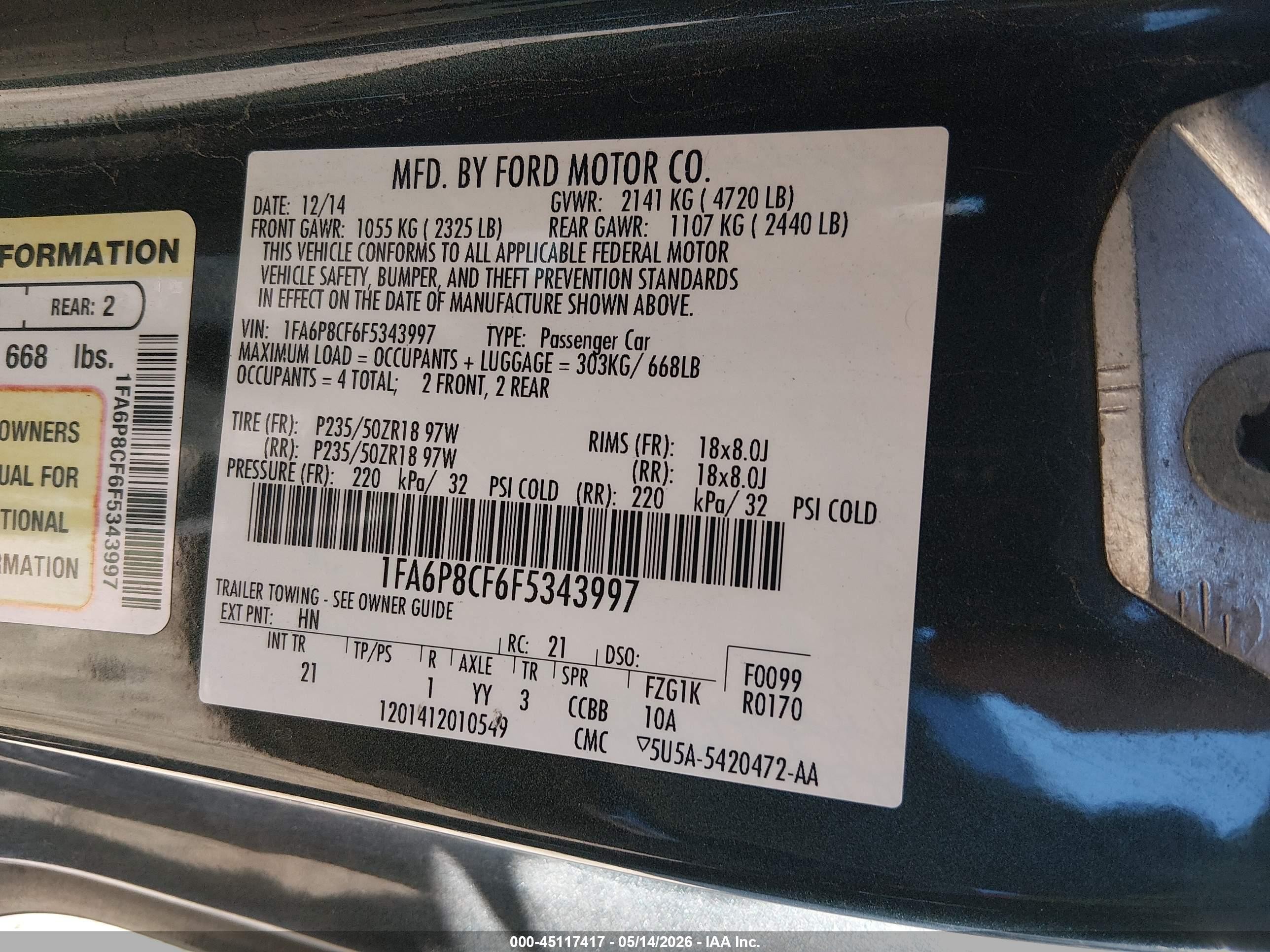 2015 Ford Mustang Gt Gray vin: 1FA6P8CF6F5343997