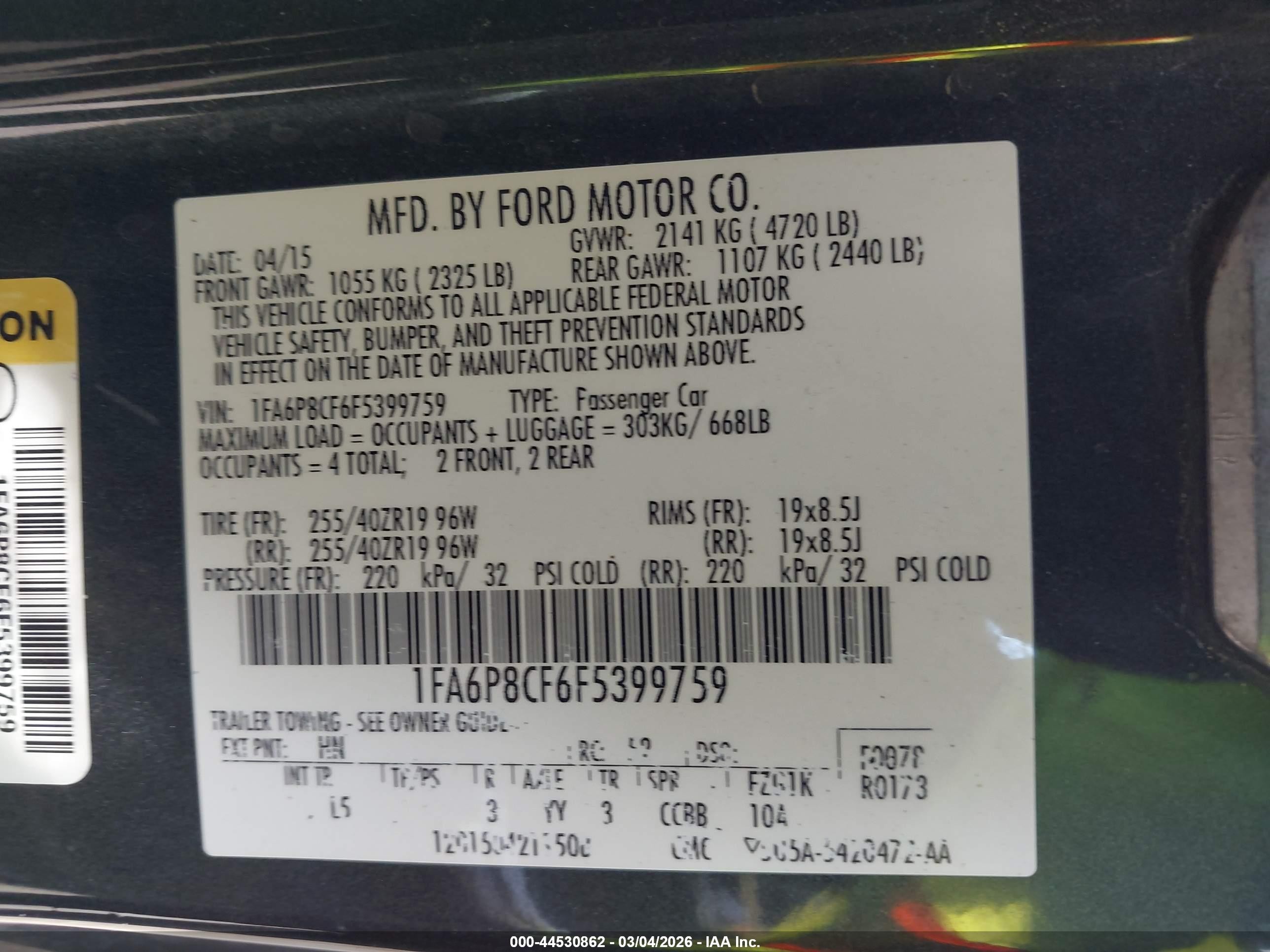 2015 Ford Mustang Gt Premium Black vin: 1FA6P8CF6F5399759