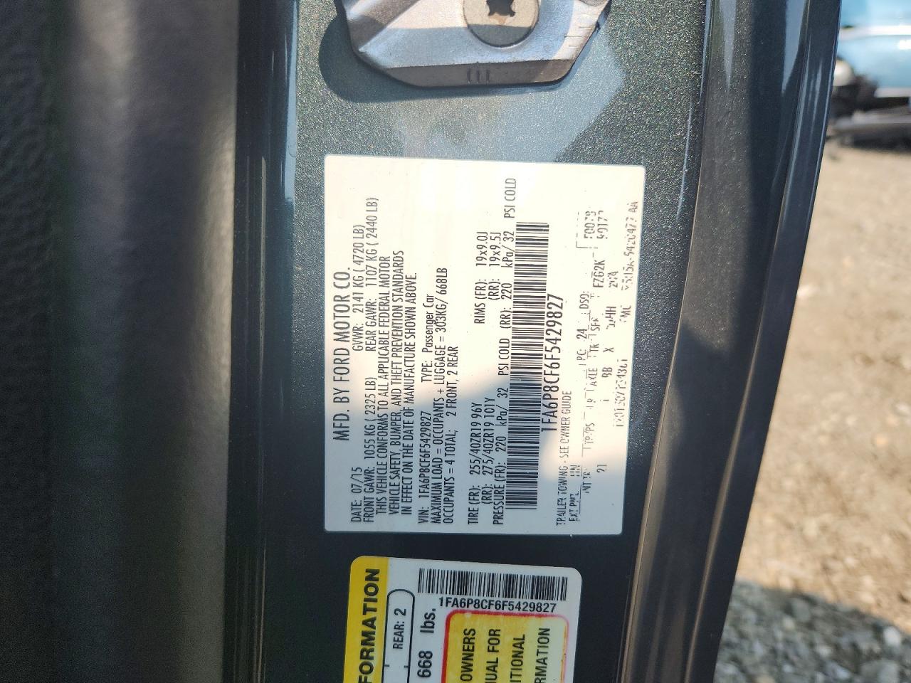 2015 Ford Mustang Gt Gray vin: 1FA6P8CF6F5429827