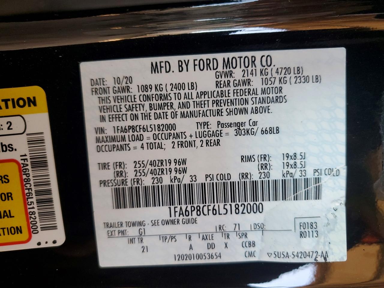 2020 Ford Mustang Gt Black vin: 1FA6P8CF6L5182000