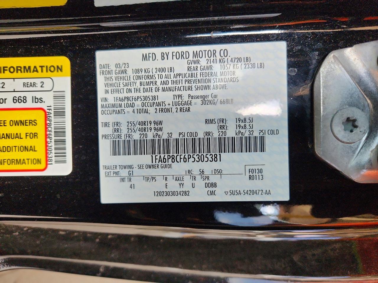 2023 Ford Mustang Gt Black vin: 1FA6P8CF6P5305381