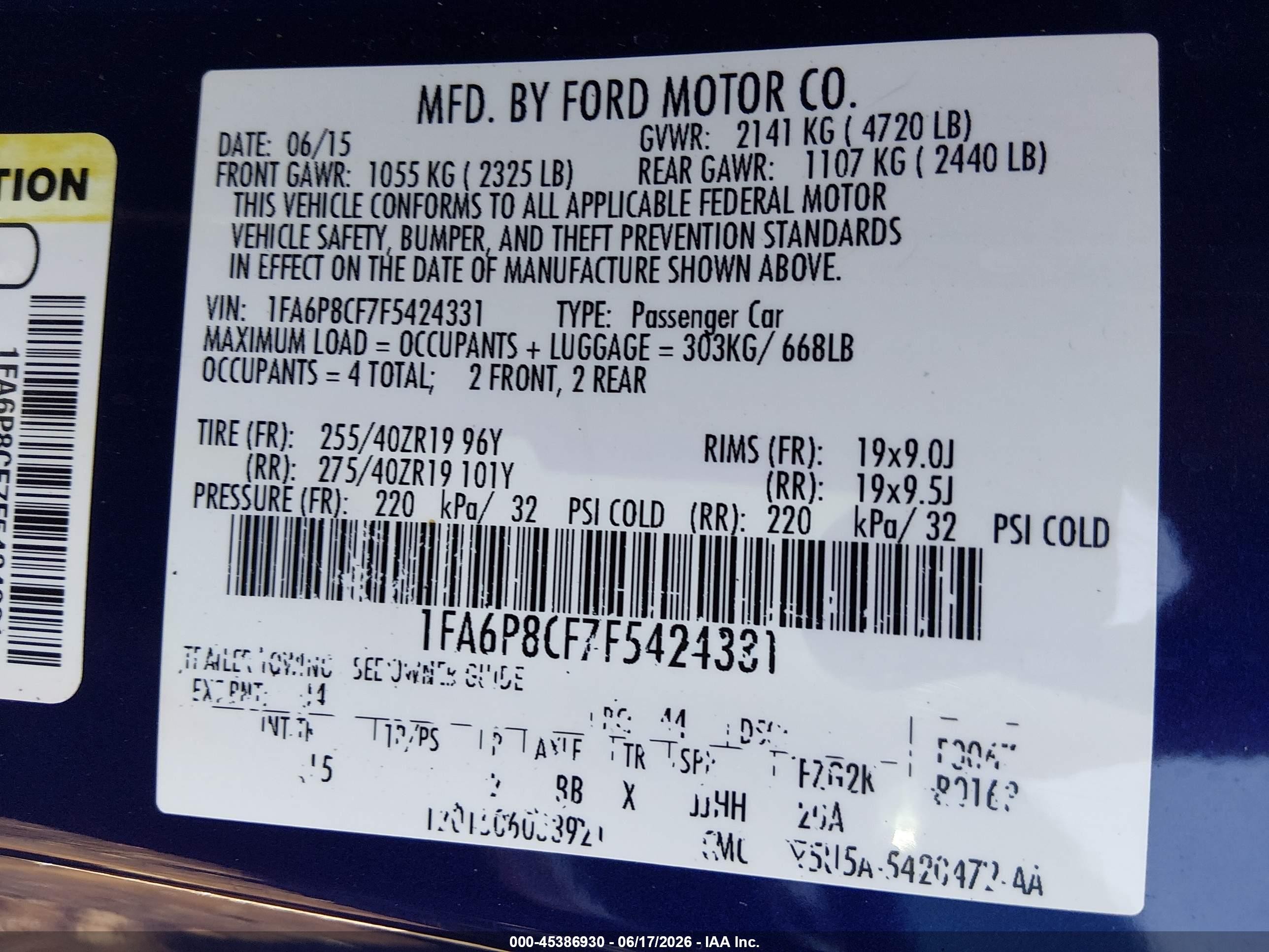 2015 Ford Mustang Gt Premium Blue vin: 1FA6P8CF7F5424331