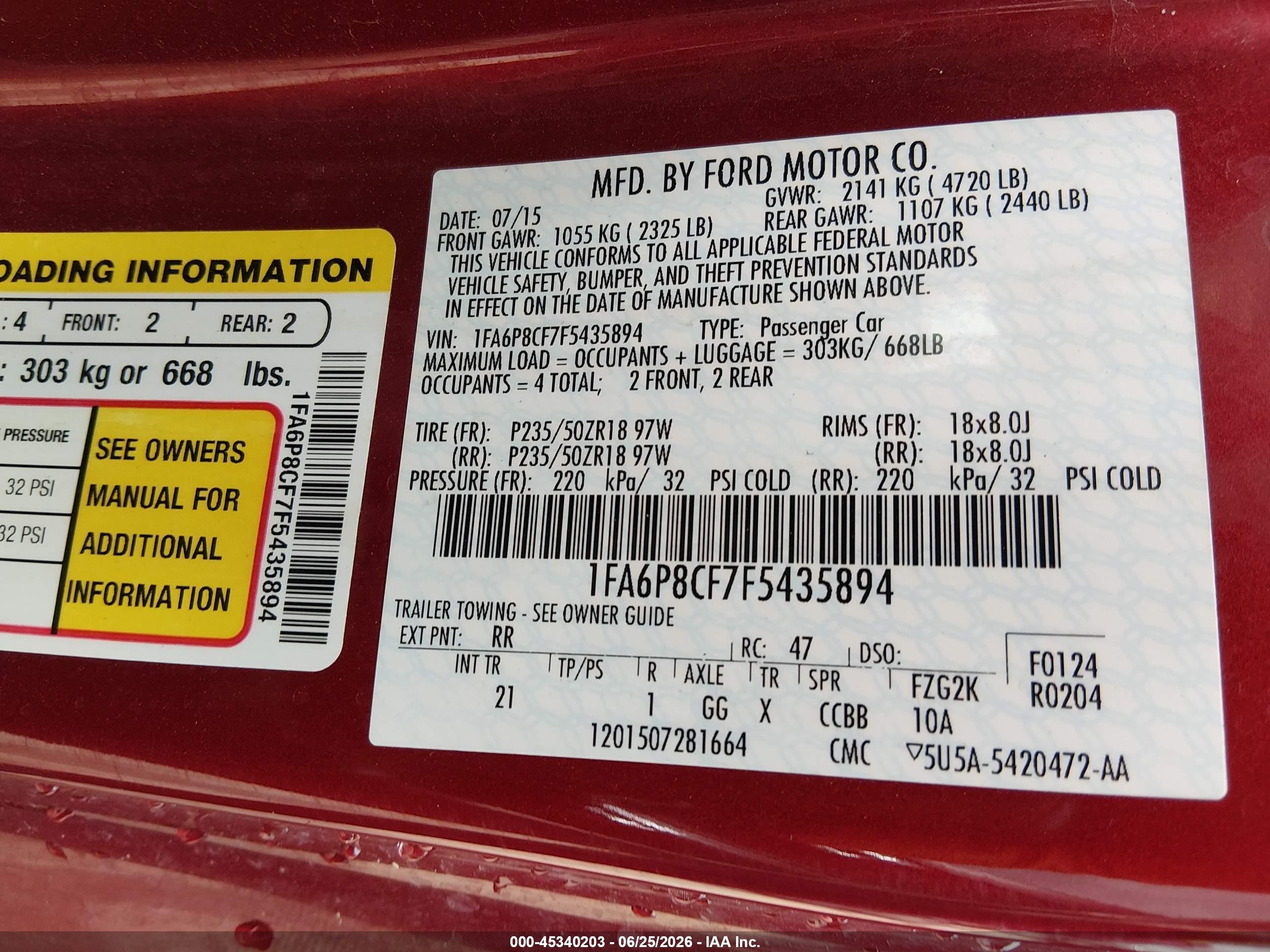 2015 Ford Mustang Gt Red vin: 1FA6P8CF7F5435894