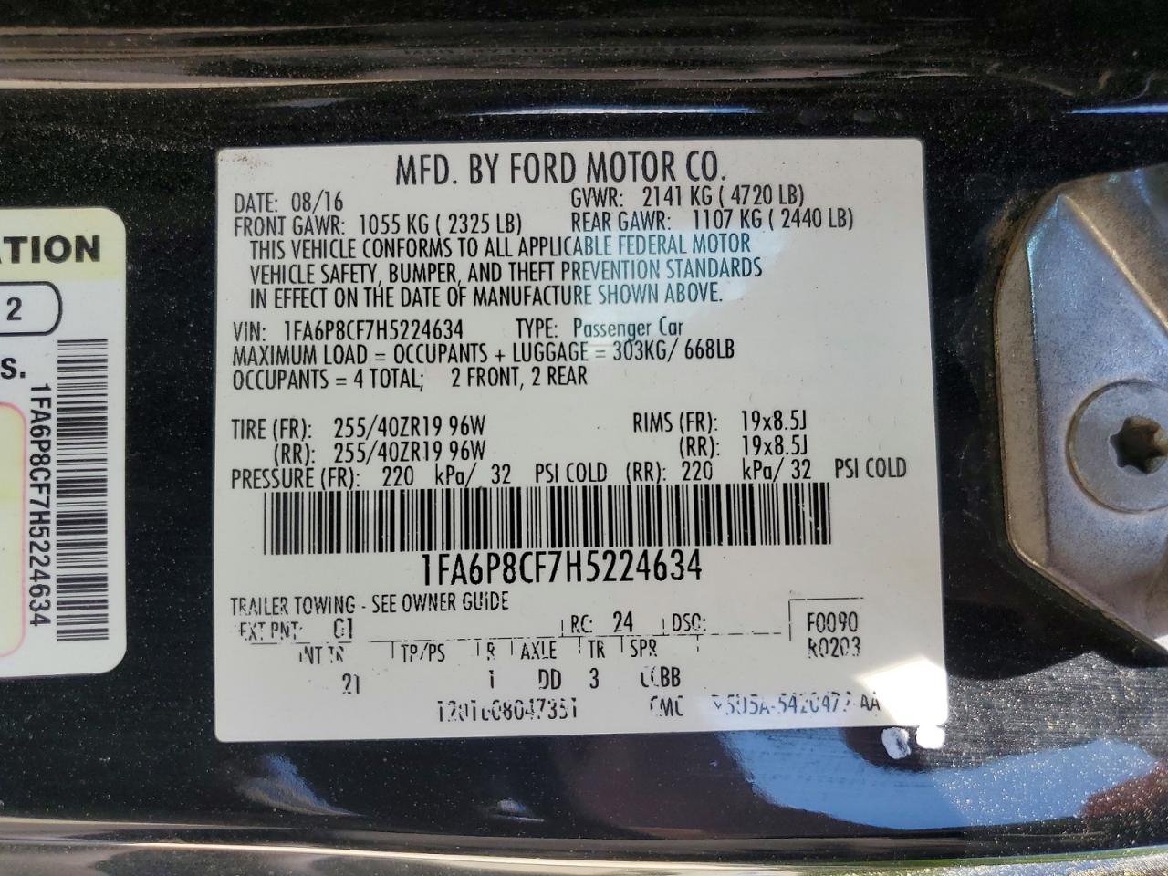 2017 Ford Mustang Gt Black vin: 1FA6P8CF7H5224634