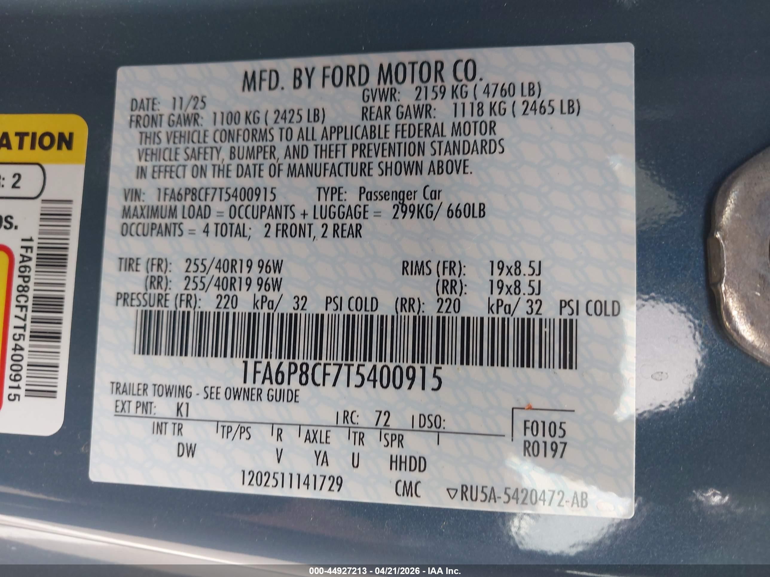 2026 Ford Mustang Gt Fastback Gray vin: 1FA6P8CF7T5400915
