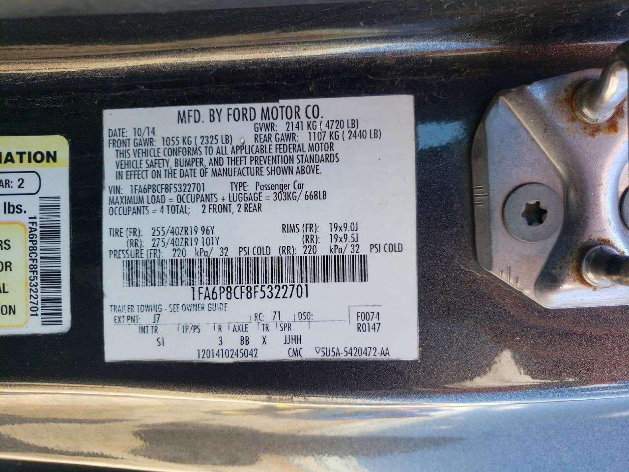 2015 Ford Mustang Gt Gray vin: 1FA6P8CF8F5322701