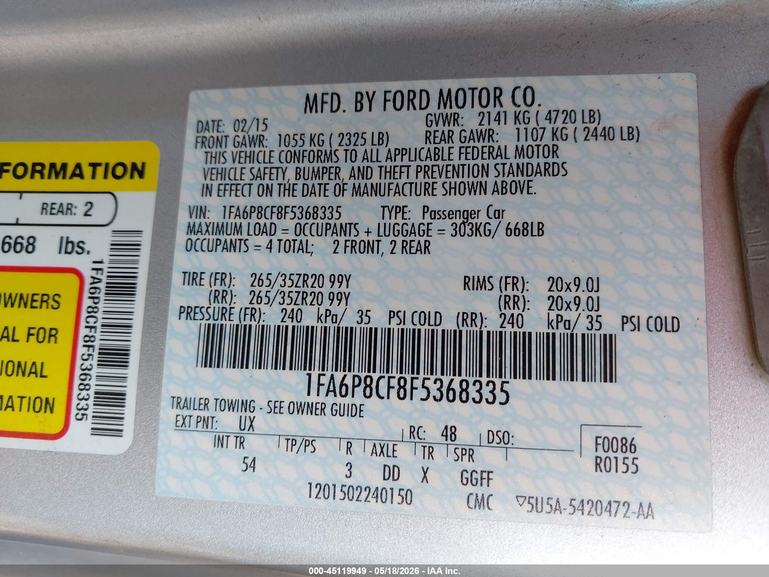 2015 Ford Mustang Gt Premium Silver vin: 1FA6P8CF8F5368335