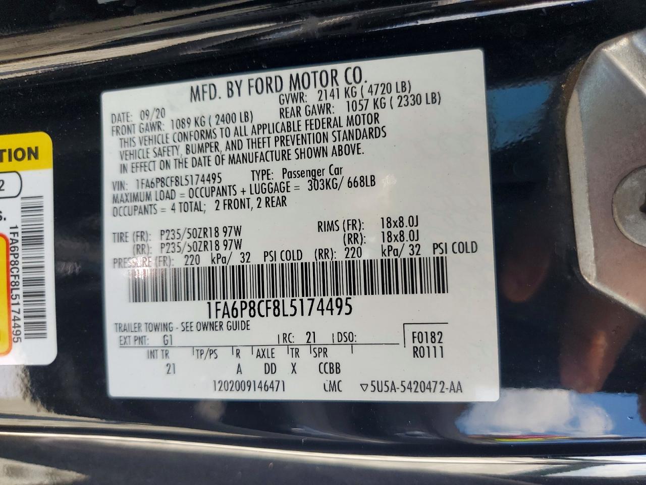 2020 Ford Mustang Gt Black vin: 1FA6P8CF8L5174495