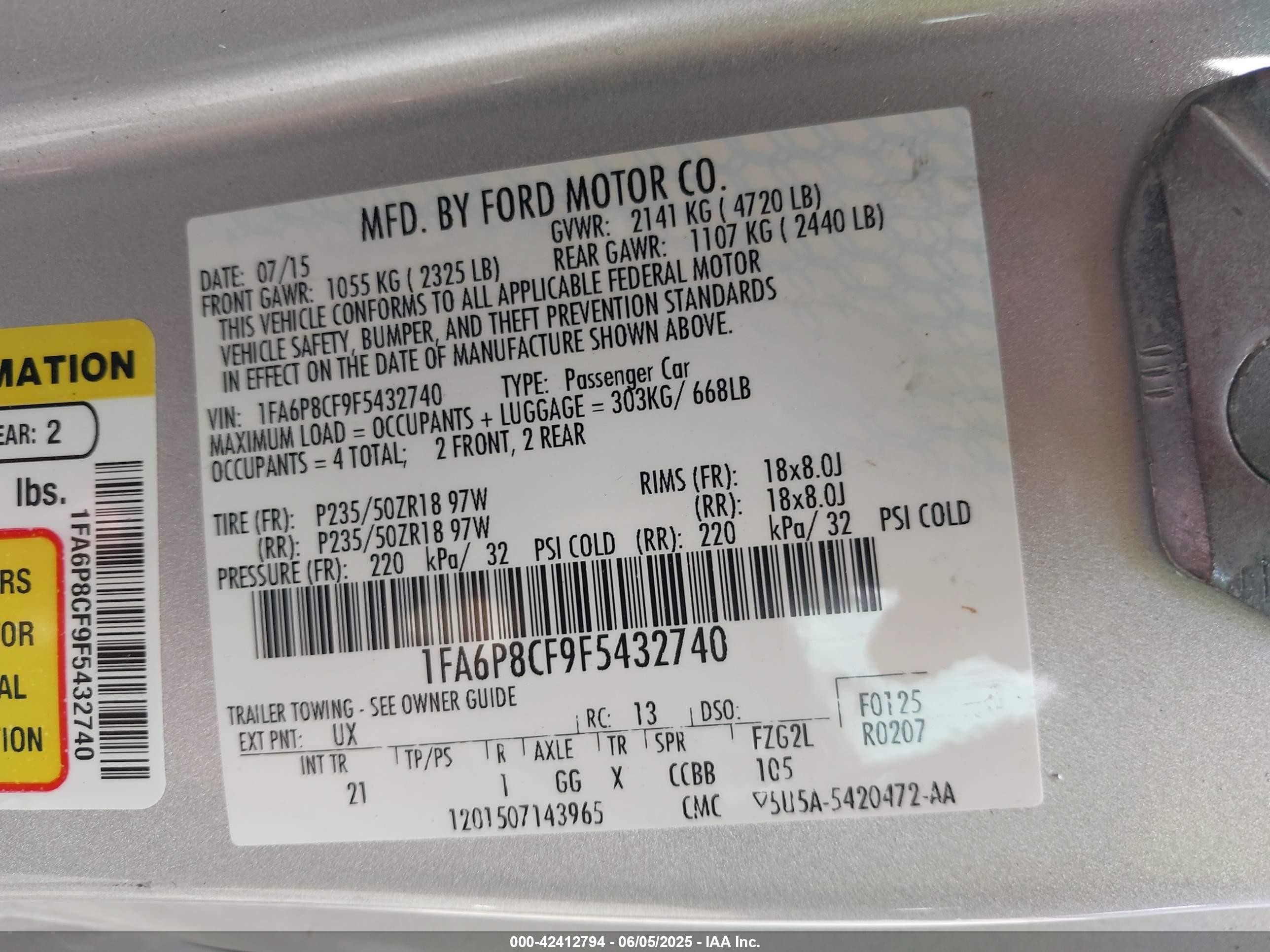 2015 Ford Mustang Gt Silver vin: 1FA6P8CF9F5432740