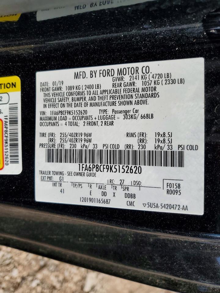 2019 Ford Mustang Gt Black vin: 1FA6P8CF9K5152620