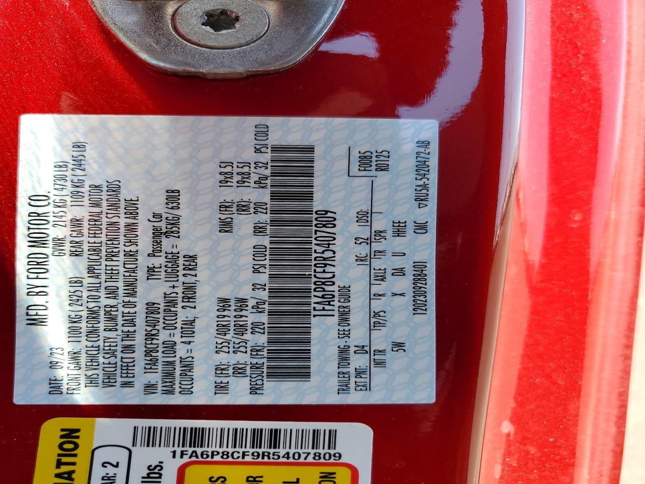 2024 Ford Mustang Gt Red vin: 1FA6P8CF9R5407809