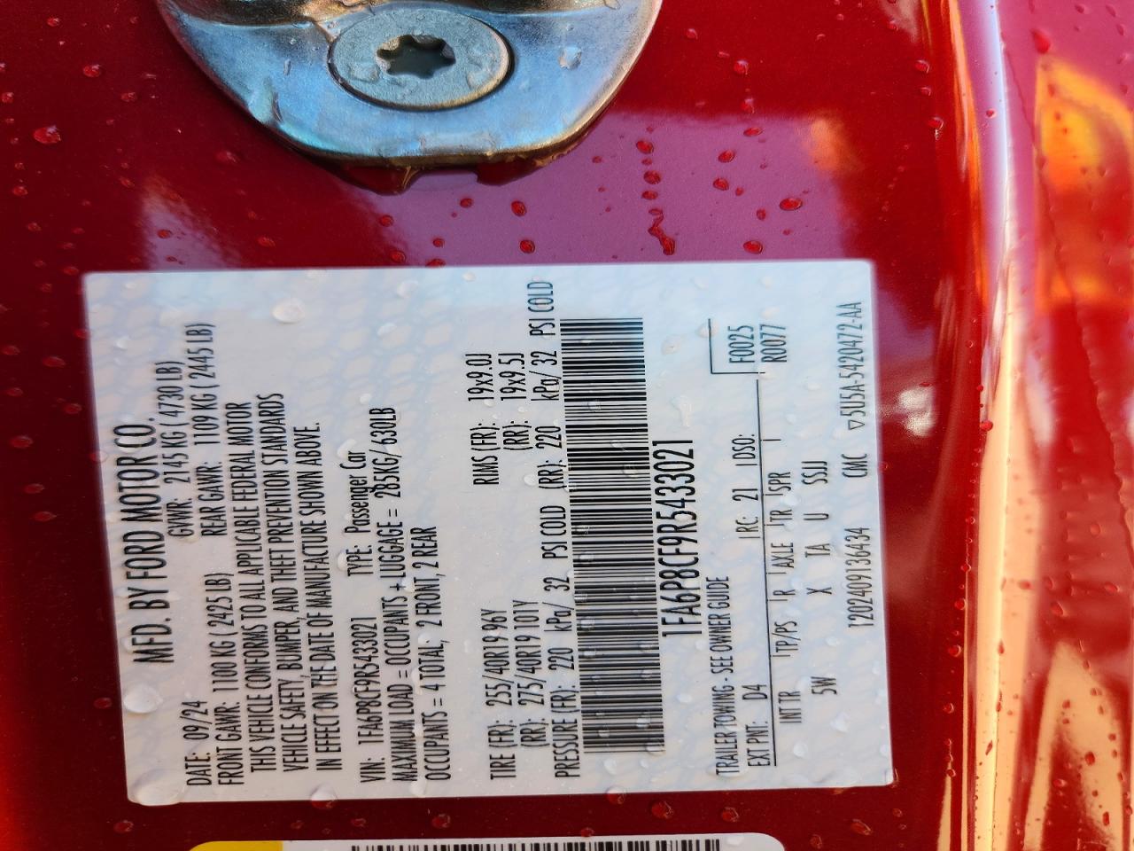 2024 Ford Mustang Gt Red vin: 1FA6P8CF9R5433021