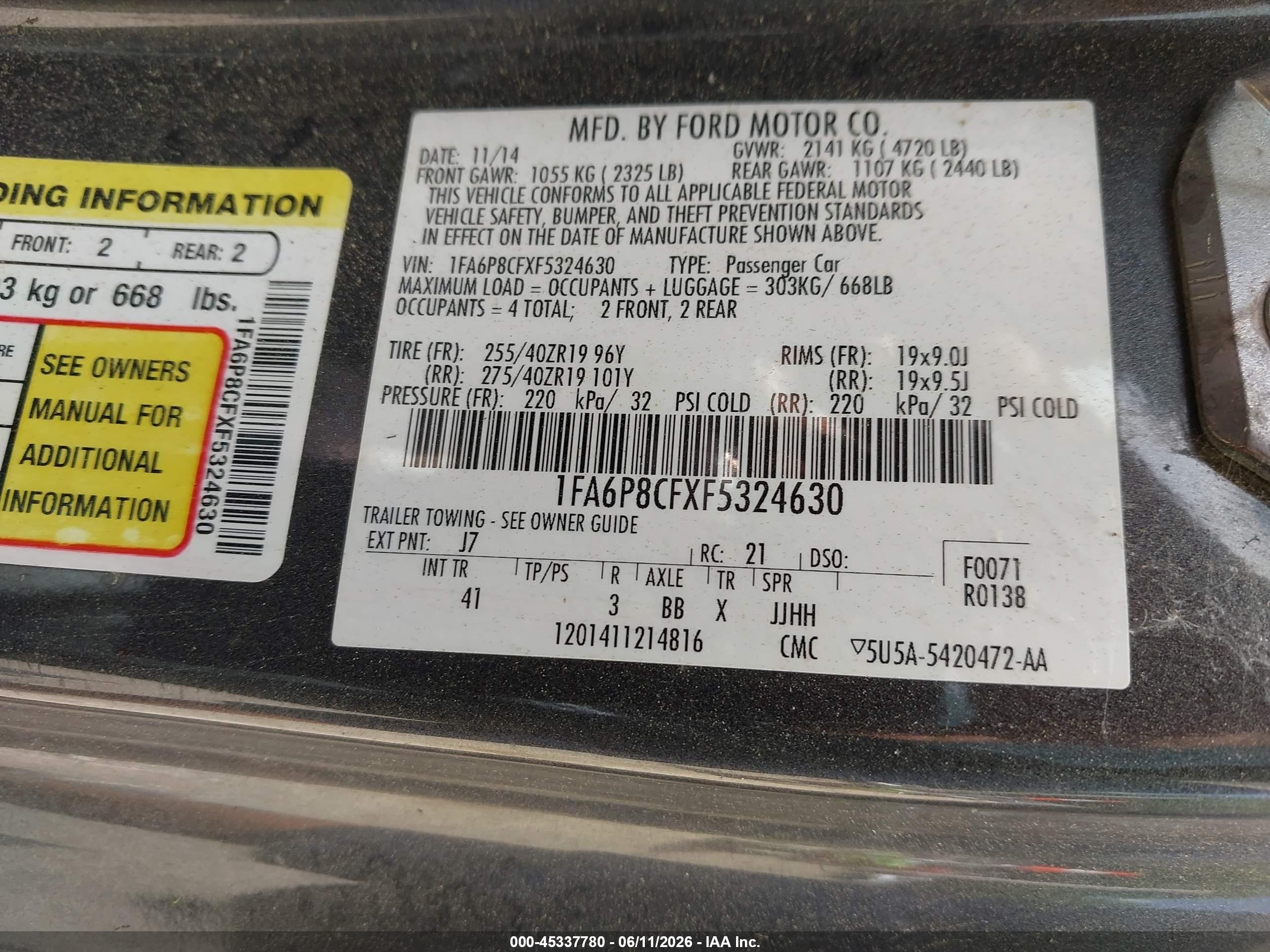 2015 Ford Mustang Gt Premium Black vin: 1FA6P8CFXF5324630