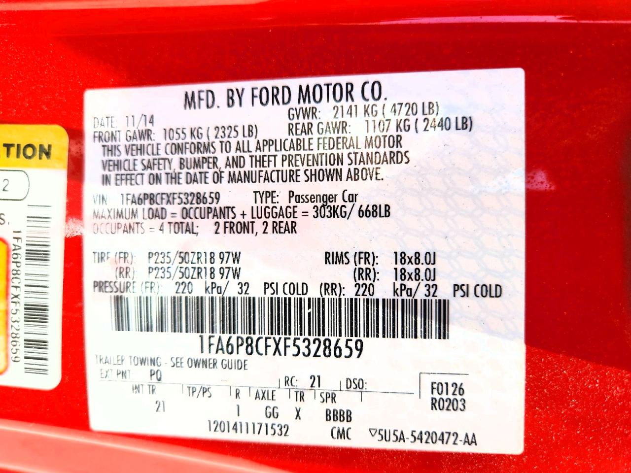 2015 Ford Mustang Gt Red vin: 1FA6P8CFXF5328659