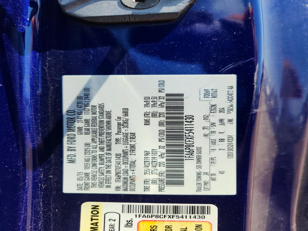 2015 Ford Mustang Gt Blue vin: 1FA6P8CFXF5411430