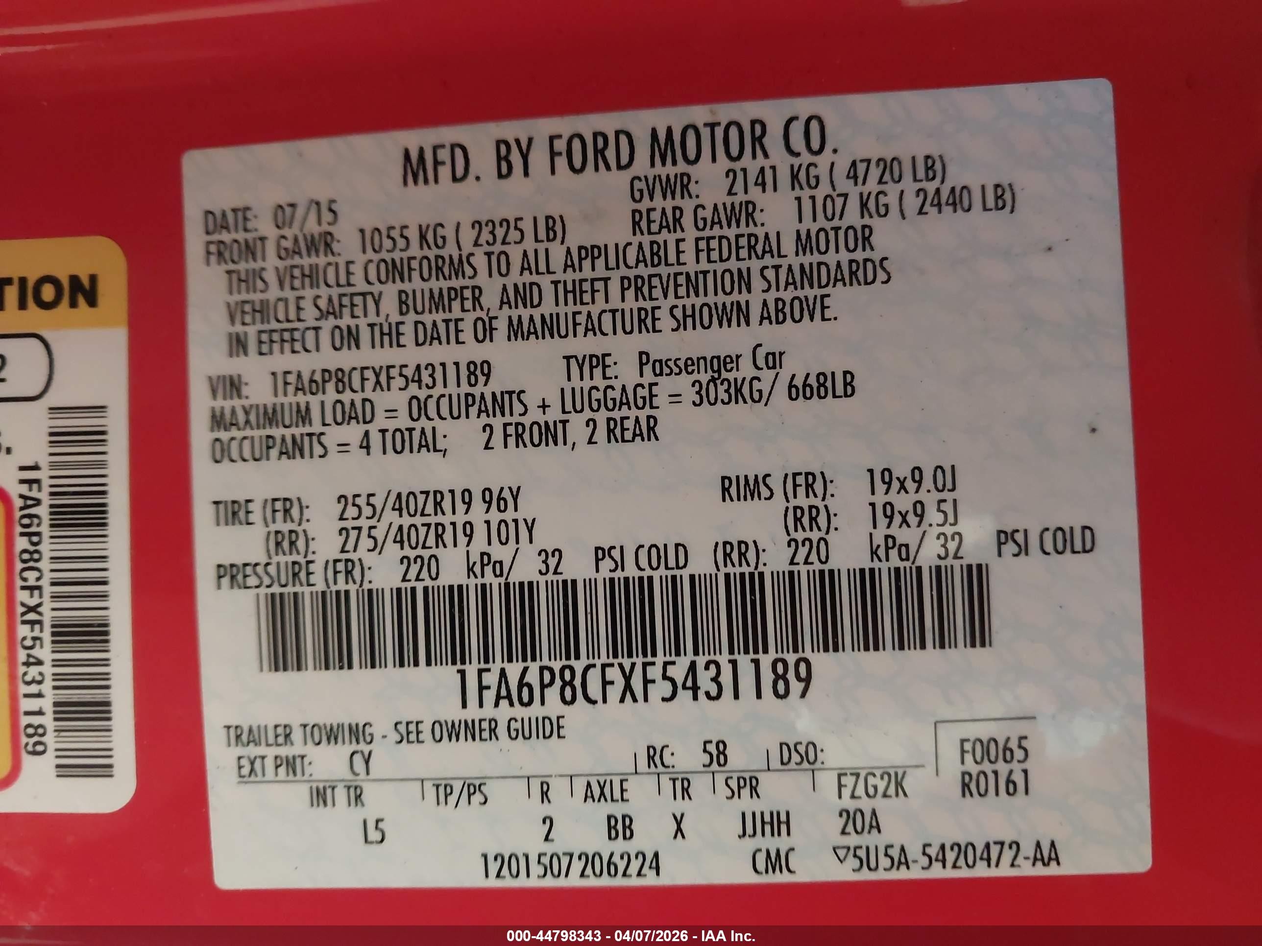2015 Ford Mustang Gt Premium Red vin: 1FA6P8CFXF5431189