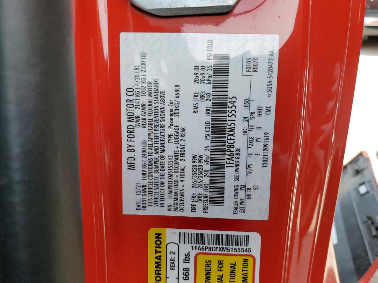 2021 Ford Mustang Gt Red vin: 1FA6P8CFXM5155545