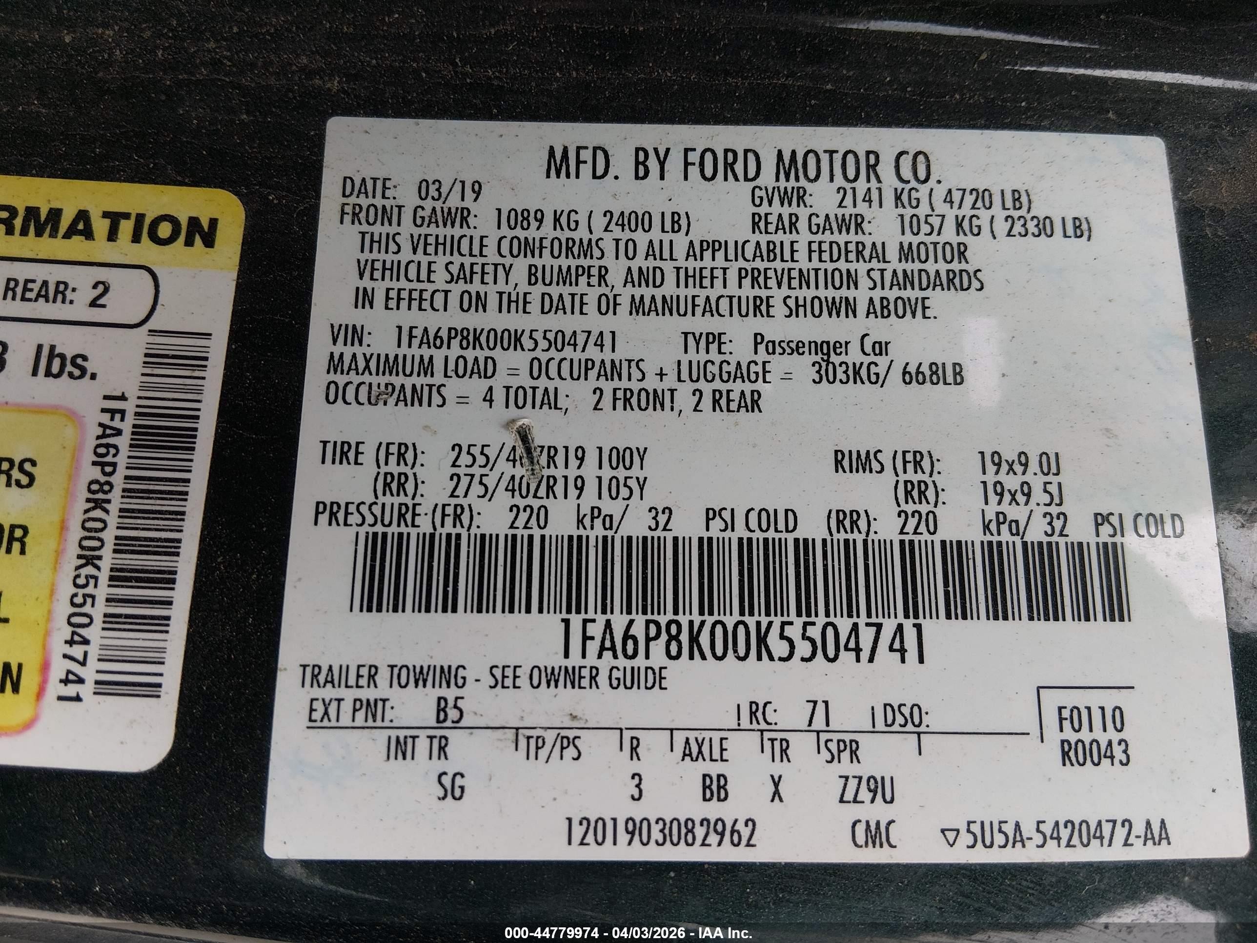 2019 Ford Mustang Bullitt Green vin: 1FA6P8K00K5504741
