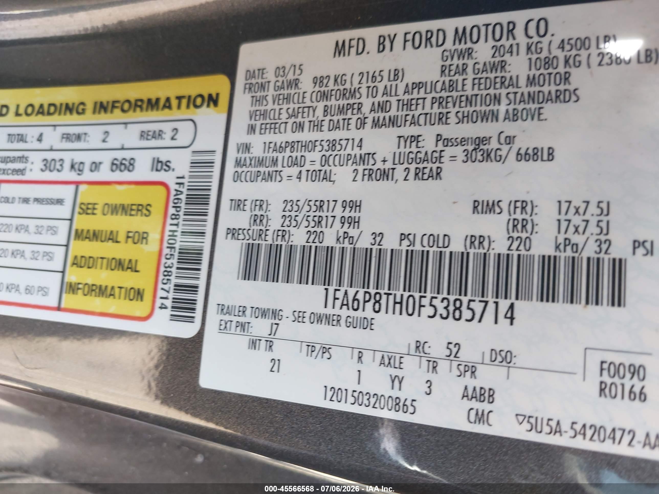 2015 Ford Mustang Ecoboost Black vin: 1FA6P8TH0F5385714
