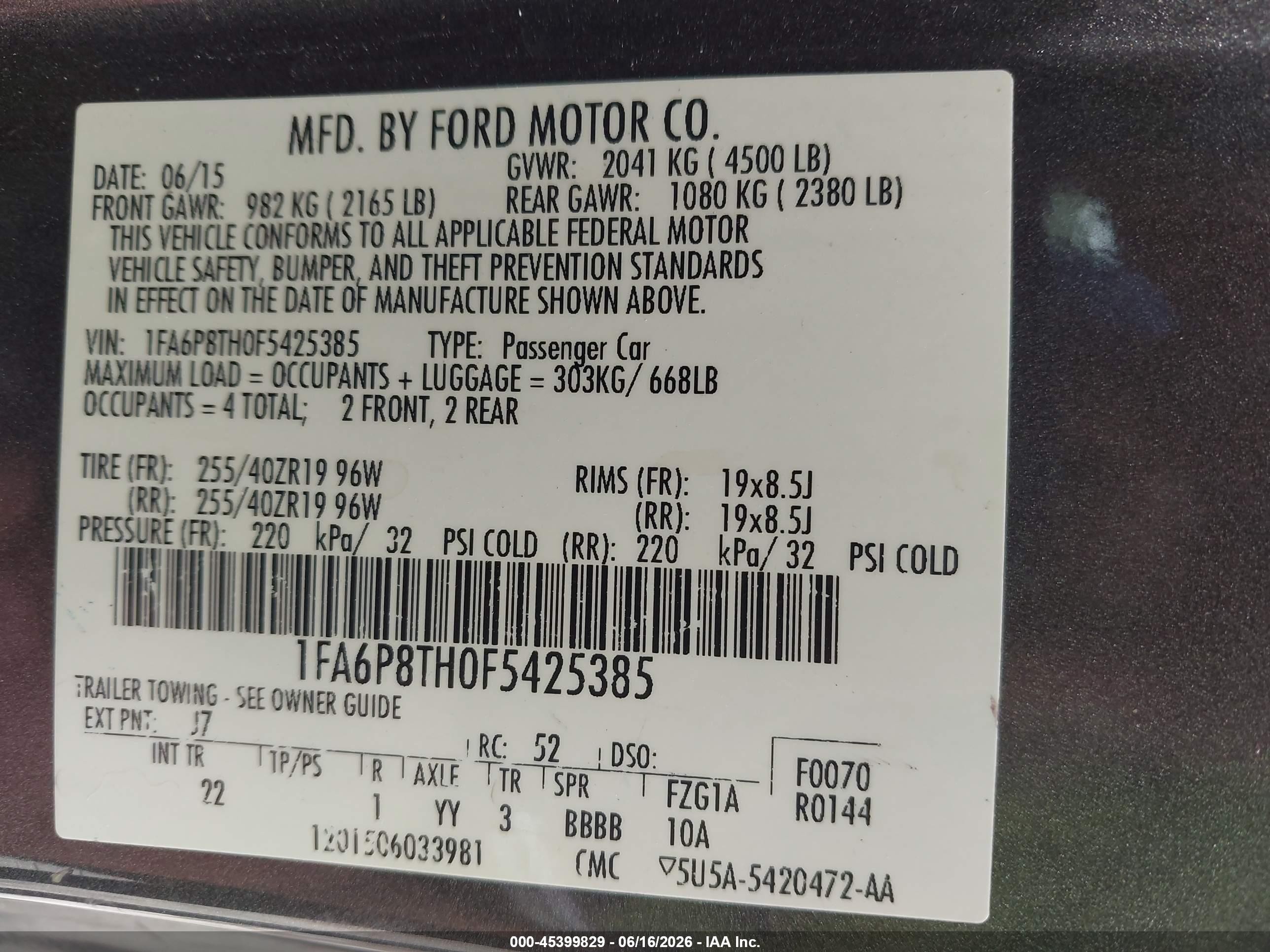 2015 Ford Mustang Ecoboost Gray vin: 1FA6P8TH0F5425385