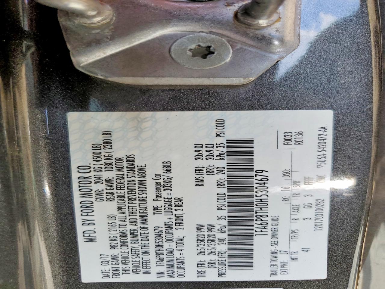 2017 Ford Mustang Gray vin: 1FA6P8TH0H5304679