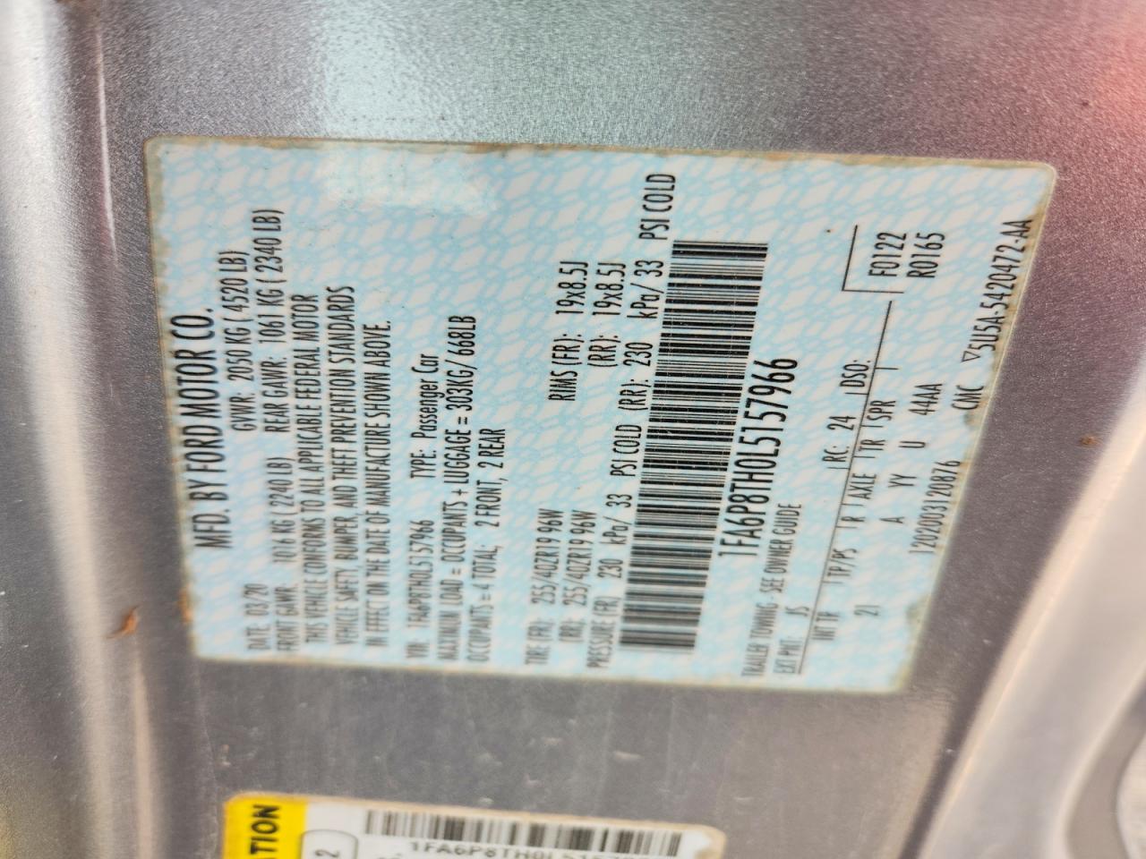 2020 Ford Mustang Silver vin: 1FA6P8TH0L5157966