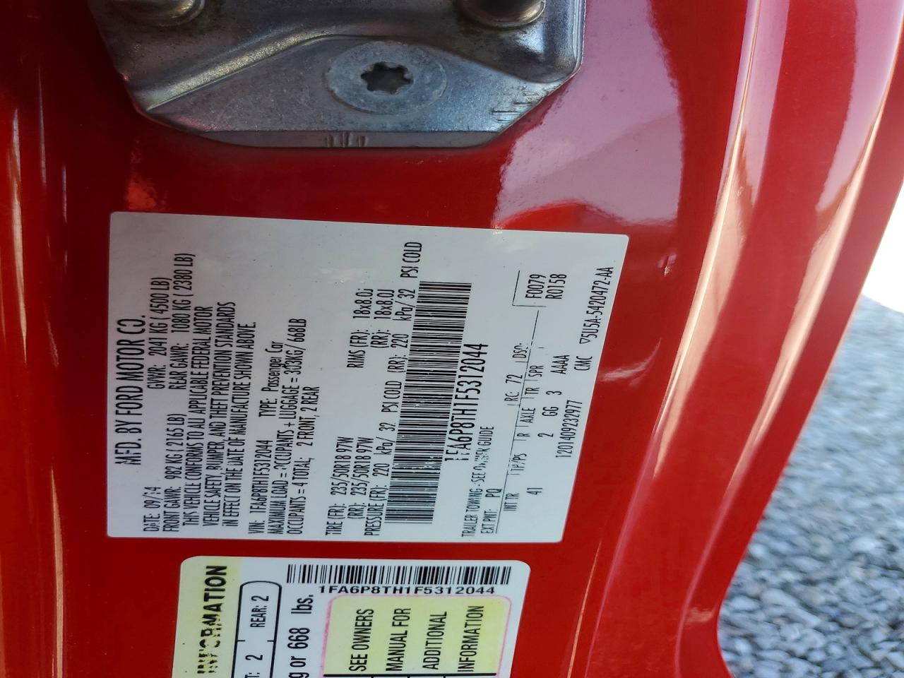 2015 Ford Mustang Red vin: 1FA6P8TH1F5312044