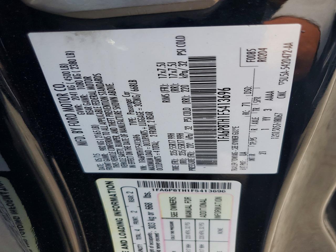 2015 Ford Mustang Black vin: 1FA6P8TH1F5413696