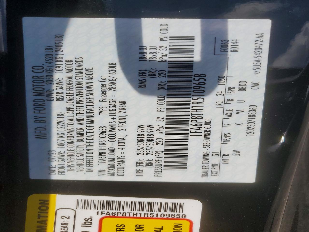 2024 Ford Mustang Black vin: 1FA6P8TH1R5109658